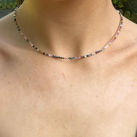 Natural Stone Beaded Necklace Minimalist Ultra Fine Choker 18K Gold Plated Titanium Steel Clavicle Chain Jewelry For Women