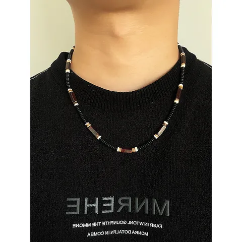 Retro Halskette Im Neuen Chinesischen Stil Mit Schwarzem Onyx Und Naturstein Titanstahl Muschel Kokosnussschale Damen Herren Modeschmuck