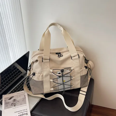 Women Large Capacity Travel Bag Lightweight Nylon Gym Bag Sports Swimming Workout Tote Shoulder Bag Drawstring Pockets