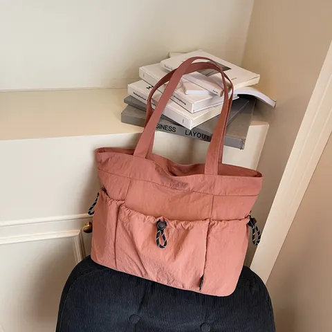 Damen Große Kapazität Nylon Tragetasche Casual Multi Tasche Schultertasche Leichtgewicht Kordelzug Pendler Schultasche Arbeit Reise Handtasche