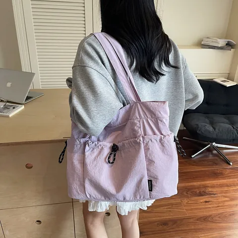 Damen Große Kapazität Nylon Tragetasche Casual Multi Tasche Schultertasche Leichtgewicht Kordelzug Pendler Schultasche Arbeit Reise Handtasche