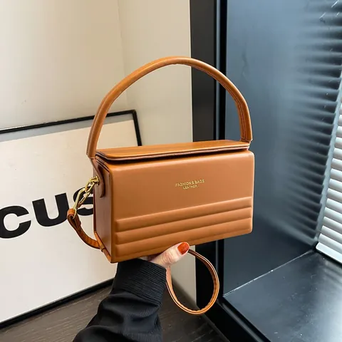 Bolso Caja de Cuero PU para Mujer de Lujo con Letras Doradas Bolso de Mano Bandolera con Relieve Horizontal Satchel Cuadrado