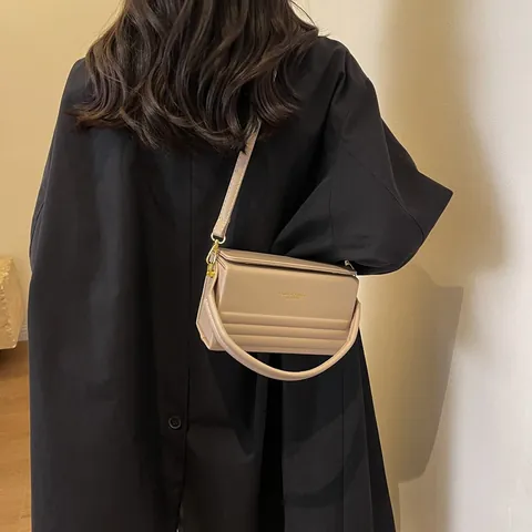 Bolso Caja de Cuero PU para Mujer de Lujo con Letras Doradas Bolso de Mano Bandolera con Relieve Horizontal Satchel Cuadrado
