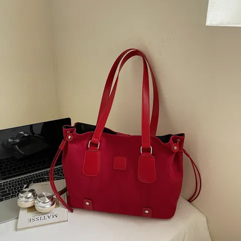 Women Large Capacity Tote Bag Matte PU Leather Shoulder Bag Fashion Solid Color Casual Commuter Handbag With Side Drawstring