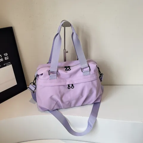 Women Large Capacity Nylon Shoulder Bag Adjustable Strap Tote Crossbody Bag For Travel Gym Commuting Solid Color Handbag