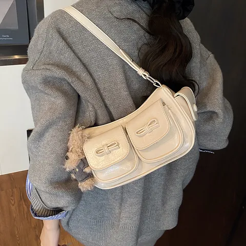 Women's Retro PU Leather Underarm Shoulder Bag With Bow Knot Multi Pockets Fashion Solid Color Crossbody Bag For Commuting