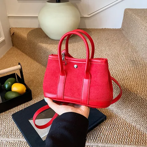Fashion Women Suede PU Leather Splicing Tote Bag Simple Commuting Handbag With Adjustable Strap Versatile Crossbody Bag