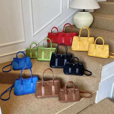 Fashion Women Suede PU Leather Splicing Tote Bag Simple Commuting Handbag With Adjustable Strap Versatile Crossbody Bag