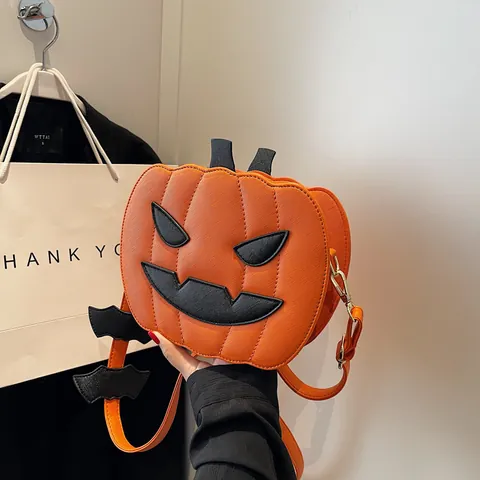 Borsa a Tracolla a Forma di Zucca di Halloween per Donna Borsa a Spalla in Pelle PU Jack-O'-Lantern Con Decorazione a Pipistrello