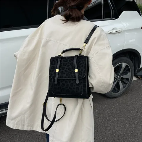 Vintage Leopard Print PU Leather Backpack For Women Fashion Mini Shoulder Bag Multifunctional Handbag Retro Travel School Bag