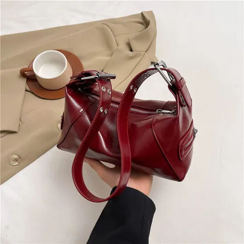 Women Glossy PU Leather Underarm Bag Large Capacity Solid Color Shoulder Bag Chic Commuter Fashion Handbag Work Purse