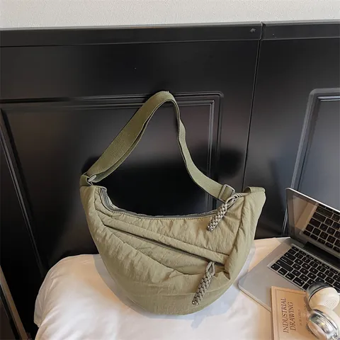 Women Large Capacity Nylon Half-moon Dumpling Bag With Adjustable Wide Strap Lightweight Casual Streetwear Crossbody Bag