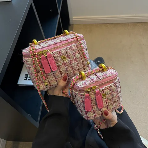 Borsa a Tracolla in Tweed da Donna Vintage Elegante Vanity Con Accessori a Fiore Dorato Piccola Borsa Quadrata per Festa Quotidiana
