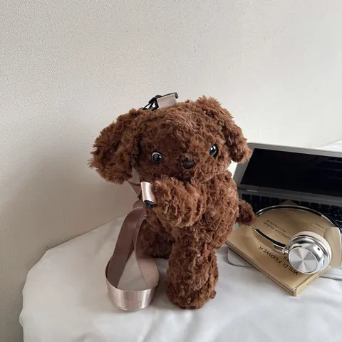 Linda Mochila de Peluche de Perrito de Dibujos Animados para Mujer Niños Suave Forma de Animal Bolso Bandolera Kawaii Diario