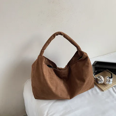 Borsa Hobo in Nylon da Donna Grande Capacità Tinta Unita Effetto Scamosciato Minimalista Borsa a Tracolla Tote per Ufficio