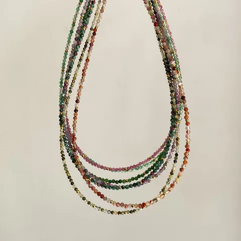 Dames Natuursteen Kralenketting 18K Goud Verguld Titaniumstaal Gefacetteerde Kristallen Kralen Hart Hanger Boheemse Sieraden Cadeau