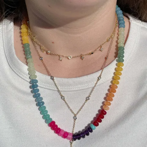 Bohemian Multicolor Natural Stone Beaded Necklace With 18K Gold Plated Stainless Steel Clavicle Chain Jewelry For Women