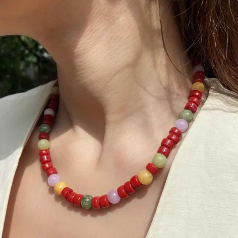 Kleurrijke Natuursteen Kralen Ketting Voor Dames 18K Vergulde Roestvrijstalen Sluiting Kunstparel Schelp Handgemaakte Sieraden