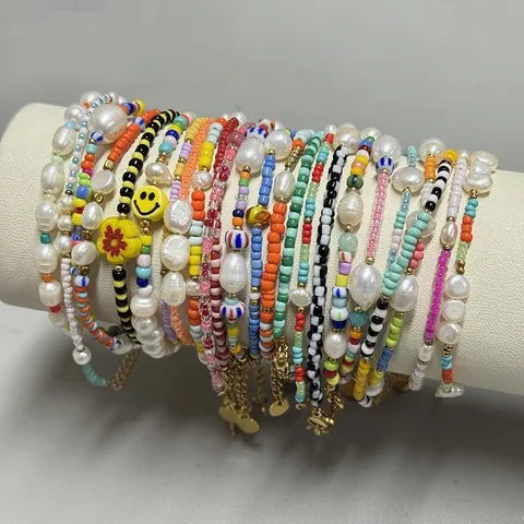 Handgemaakte Natuurlijke Zoetwaterparel Kralen Armband Voor Vrouwen Kleurrijke Glazen Kralen Boheems Zoete Bloem Hart Charm Sieraden