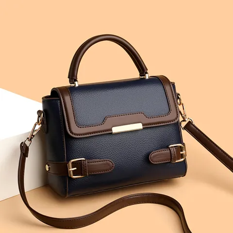 Fashionable Women Litchi Pattern PU Leather Handbag Contrast Color Small Square Bag Gold Hardware Crossbody Bag Daily Commute