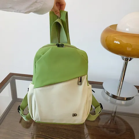 Women Casual Multi-functional Backpack Color-block Splicing Canvas Shoulder Crossbody Bag Large Capacity Outdoor Fashion Travel Bag