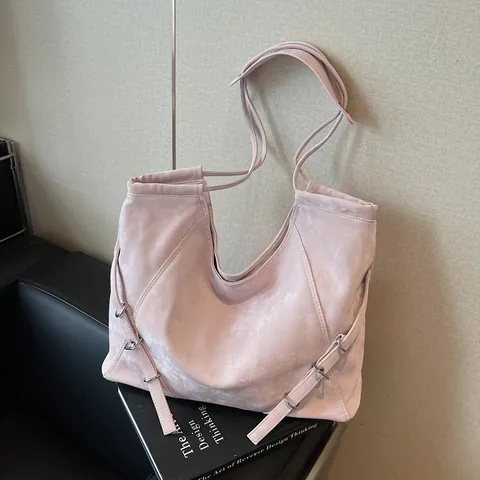 Women Large Capacity Tote Bag Soft PU Leather Denim Shoulder Bag Distressed Retro Casual Commuter Hobo Bag Everyday Handbag