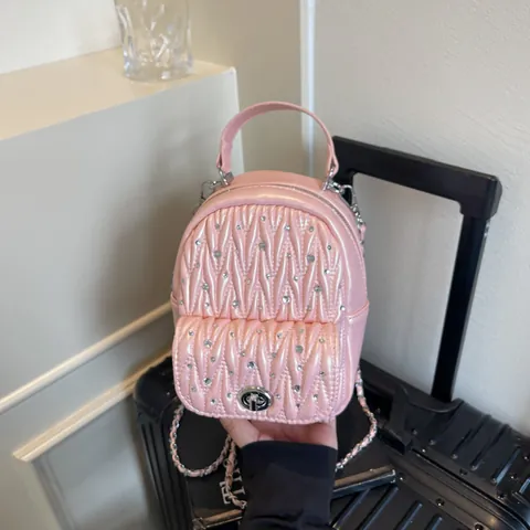 Γυναικείο Fashion Mini Σακίδιο Πλάτης Καπιτονέ Matelassé Με Στρας Μικρό Σακίδιο από Δέρμα PU Τσάντα Ώμου Με Αλυσίδα Ταξίδι Καθημερινό