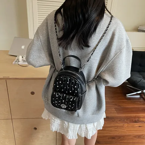 Γυναικείο Fashion Mini Σακίδιο Πλάτης Καπιτονέ Matelassé Με Στρας Μικρό Σακίδιο από Δέρμα PU Τσάντα Ώμου Με Αλυσίδα Ταξίδι Καθημερινό