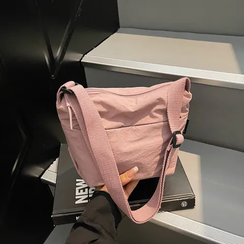 Bolso Bandolera Casual de Nailon para Mujer Bolso de Moda Color Sólido Con Correa Ancha Ajustable Bolso de Hombro Diario