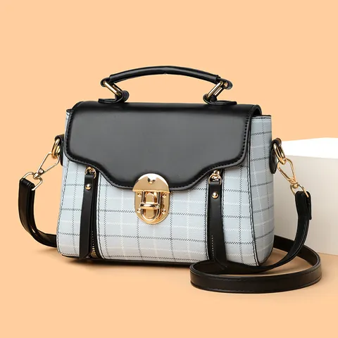 Bolso Bandolera Patchwork de Cuadros Vintage Para Mujer Urbano Simple Cuero PU Nailon Bolso de Mano Retro Pequeño Cuadrado