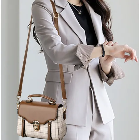 Bolso Bandolera Patchwork de Cuadros Vintage Para Mujer Urbano Simple Cuero PU Nailon Bolso de Mano Retro Pequeño Cuadrado