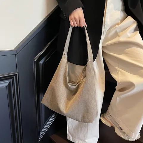 Women Large Capacity Denim Tote Bag Vintage Washable Hobo Shoulder Bag Minimalist Underarm Bag For Casual Commute Daily