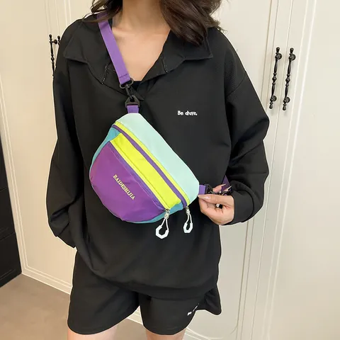 Women Dopamine Color Block Nylon Waist Bag Waterproof Crossbody Chest Bag For Outdoor Hiking Sport Casual Small Large Shoulder Bag