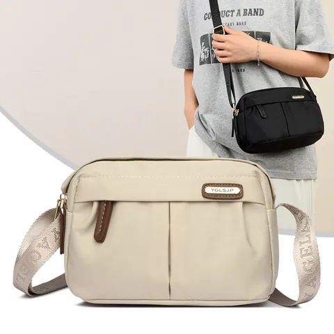 Damen Mode Nylon Umhängetasche Große Kapazität Breiter Schultergurt Lässig Mehrere Taschen Leicht Einfarbig Alltagstasche