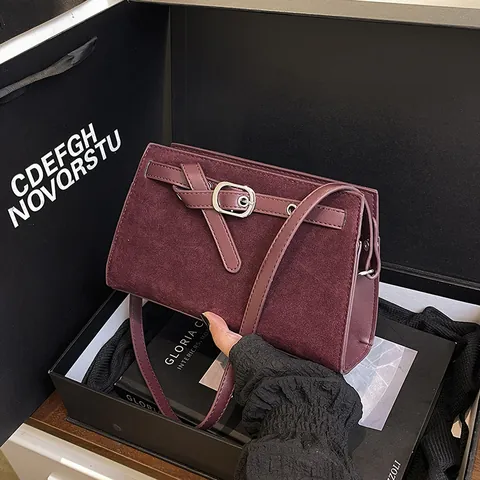Vintage Frosted PU Leather Shoulder Bag For Women Fashion Minimalist Belt Buckle Underarm Bag Casual Crossbody Bag Solid Color