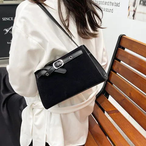 Vintage Frosted PU Leather Shoulder Bag For Women Fashion Minimalist Belt Buckle Underarm Bag Casual Crossbody Bag Solid Color