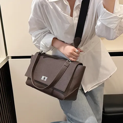 Women's Lychee Texture Nylon Shoulder Bag Solid Color Metal Turn Lock Crossbody Bag Casual Daily Commute Messenger Bag
