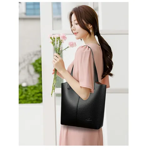 Vintage Große Kapazität Damen Tote Bag Lychee Narbung PU Leder Pendler Einzelne Schulter Handtasche Mit Ziernähte