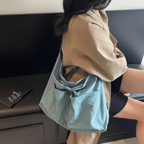 Bolso Tote de Gran Capacidad para Mujer Color Sólido Minimalista Bolso de Hombro Múltiples Bolsillos Casual Trabajo Bolso de Bandoulière