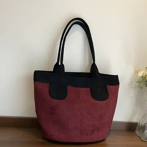 Bolso Tote de Mujer Gran Capacidad de Cuero PU Esmerilado Minimalista con Bloques de Color Bolso de Hombro Moda