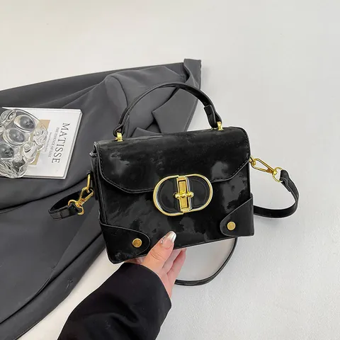 Women's Fashion PU Leather Small Square Bag Retro Handheld Crossbody Bag With Gold Metal Buckle Trendy Daily Purse