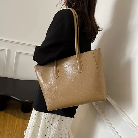 Borsa Tote in Pelle PU di Grande Capacità per Donna Minimalista con Texture Rugosa Borsa a Tracolla Professionale