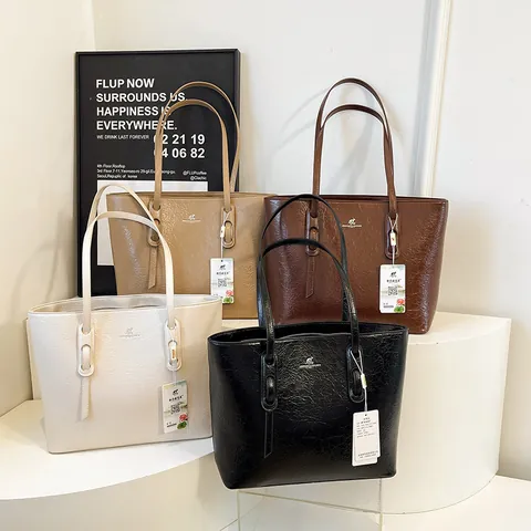 Women Large Capacity PU Leather Tote Bag Fashion Crinkle Texture Shoulder Bag Casual Office Commuter Handbag