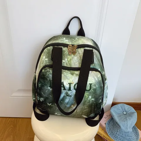 Women Artistic Print Canvas Backpack Large Capacity Fashion Tote Bag For School Travel Daily Use Casual Streetwear Bag