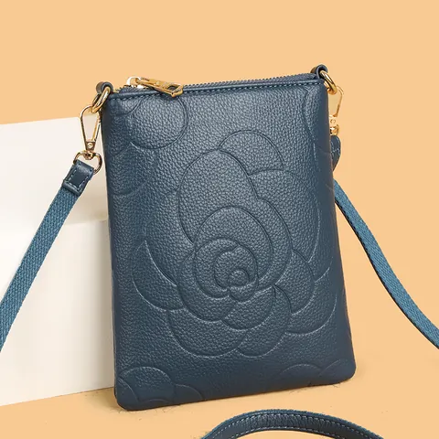 Mode Geprägte Rose PU Leder Handytasche Für Damen Urban Simple Multi-Compartment Umhängetasche Kleine Quadratische Tasche