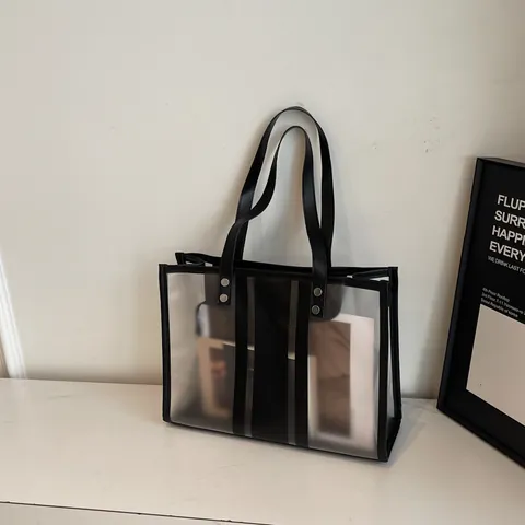 Women Casual Transparent PVC Tote Bag Large Capacity Clear Shoulder Handbag With Inner Pouch Street Fashion Travel Bag