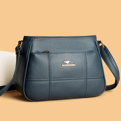 Bolso Bandolera de Cuero PU para Mujer Textura Litchi Elegante Bolso de Hombro con Pespuntes Gran Capacidad Multicompartimento Bolso de Mano para Diario