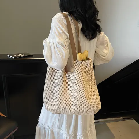 Damen Vintage Gewebte Stroh-Tote-Bag Große Kapazität Sommer Strand Urlaub Schultertasche Magnetverschluss Reißverschlusstasche