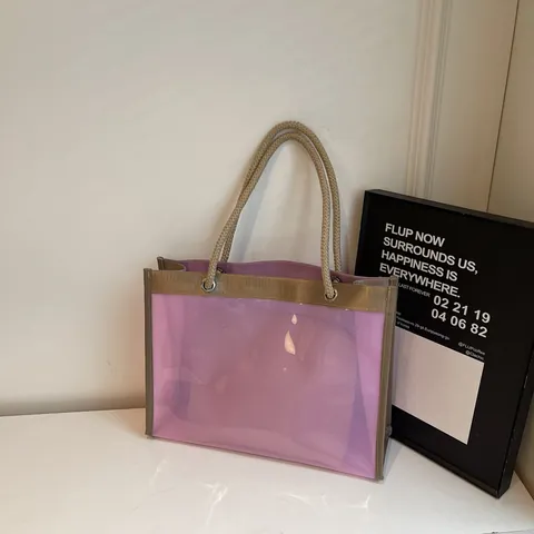 Women Korean Style Large Capacity Transparent PVC Tote Bag With Rope Handle Minimalist Waterproof Jelly Sub-mother Bag For Beach Travel