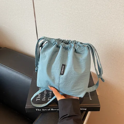 Bolso de Cubo Casual de Tejido Oxford para Mujer Bolso Bandolera de Nailon Ligero Minimalista de Color Sólido